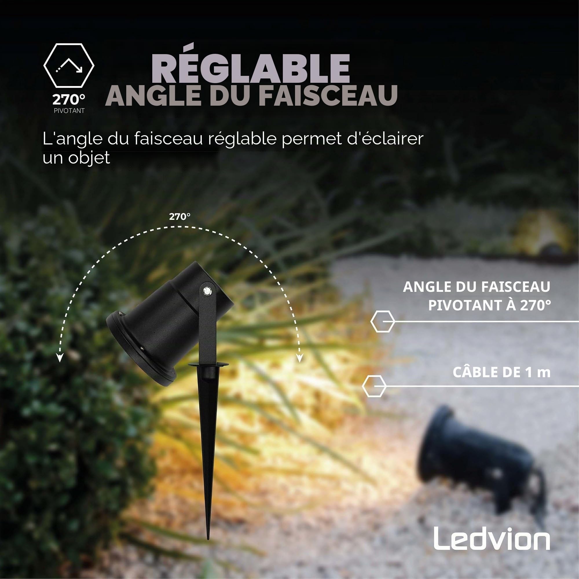 Ledvion Lot de 9 LED Extérieur Spot IP65 3W 4000K GU10 dimmable piquet | Pour jardin terrasse allee entree massifs et eclairage exterieur decoratif
