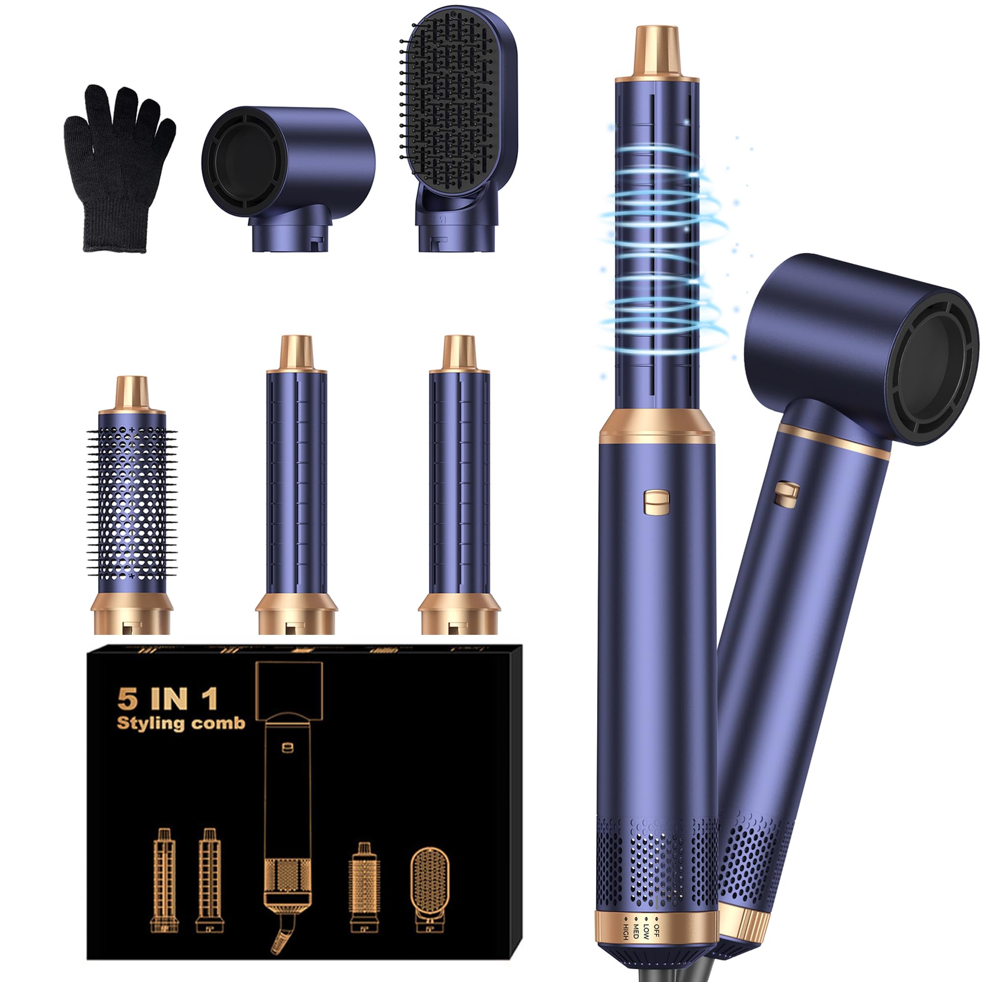 Mogawave Spazzola Asciugacapelli Modellante per Capelli 5 in 1, Airstyler, Arricciacapelli Automatico ad Aria, Styler per Capelli, Dare Volume, Piegare, Levigare, Asciugare i Capelli