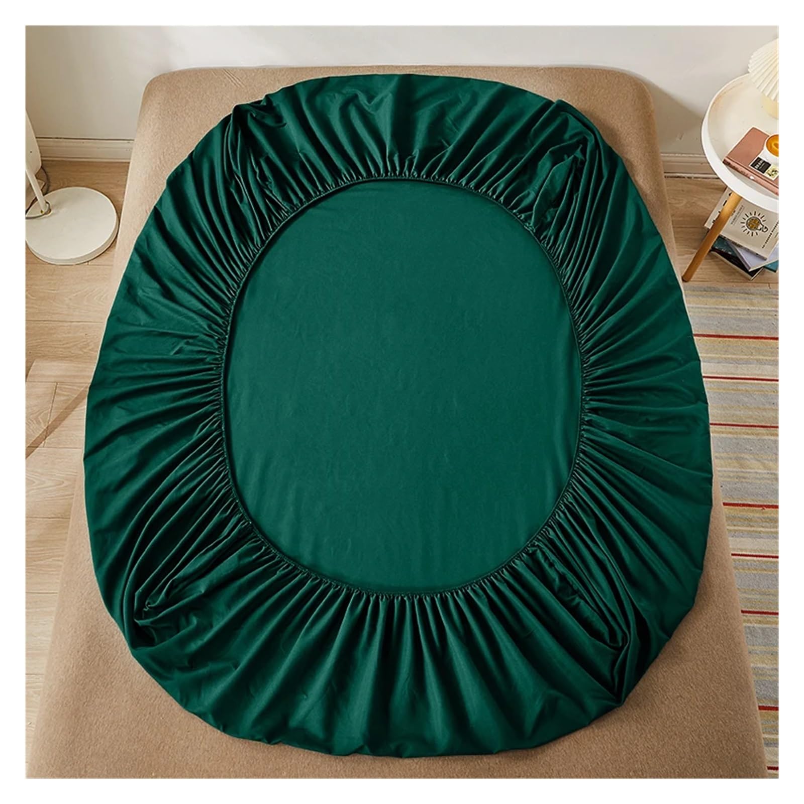 Drap housse réglable antidérapant coton satiné vert uni 200x220 cm