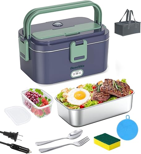 Lonchera eléctrica con calentador de alimentos de 70 W, lonchera térmica mejorada de 12 V24 V, 110 V-230 V, calentador de alimentos portátil 3 en 1