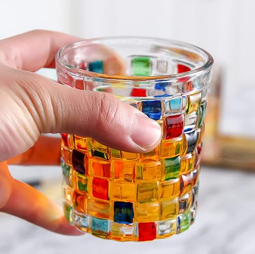 Miniatura 5 de KNC Vasos de whisky pintados a mano, 10 onzas, románticos confeti arcoíris de colores, idea de regalo para ella, bar en casa, bodas (tejido (9.4