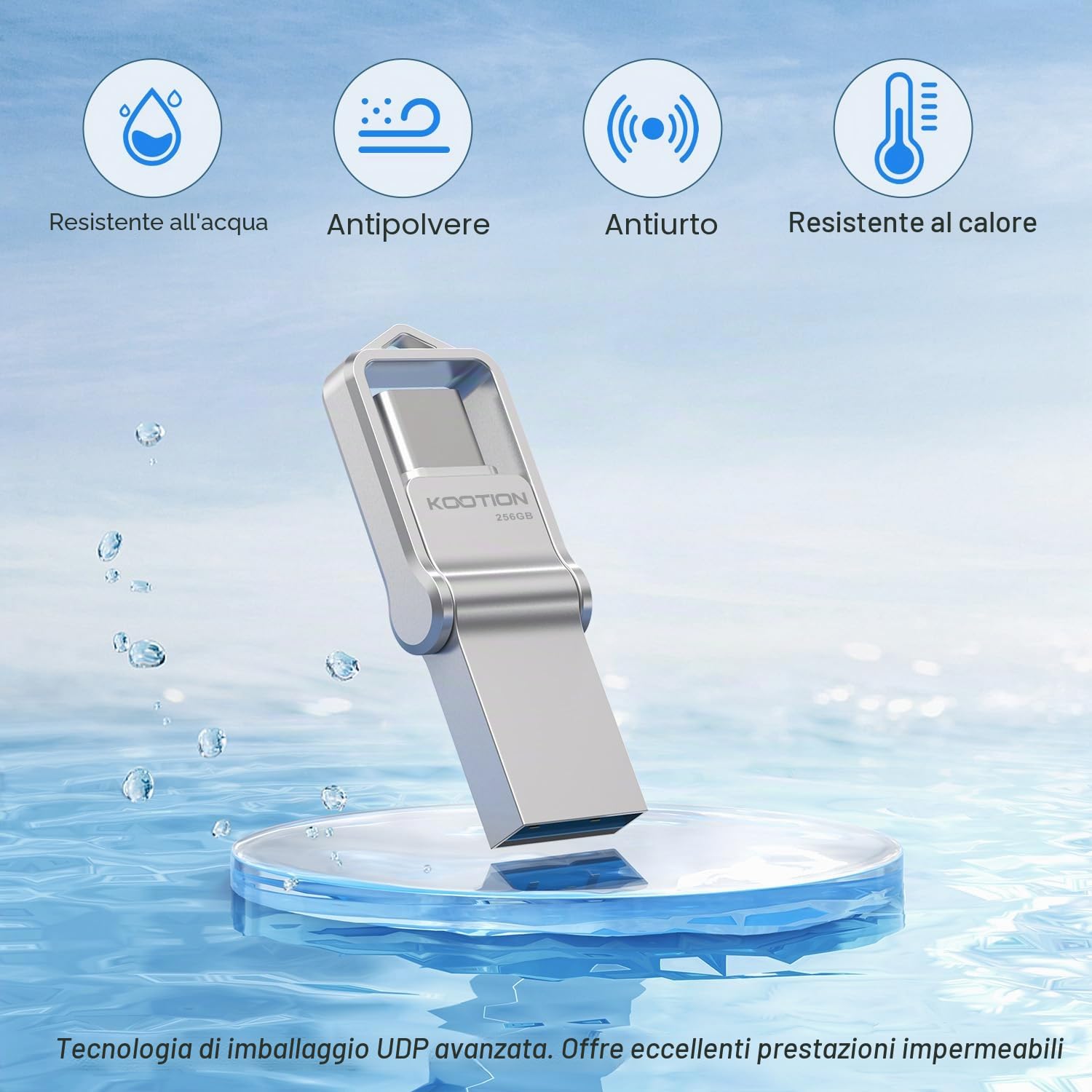 KOOTION Chiavetta USB Tipo C 256 GB USB 3.0 OTG Chiavetta USB C 256GB 2 in 1 Argento Pennetta USB C 256G Velocità fino a 80 MB/s Unità Pennette USB 256G Per Smartphone Android, ect