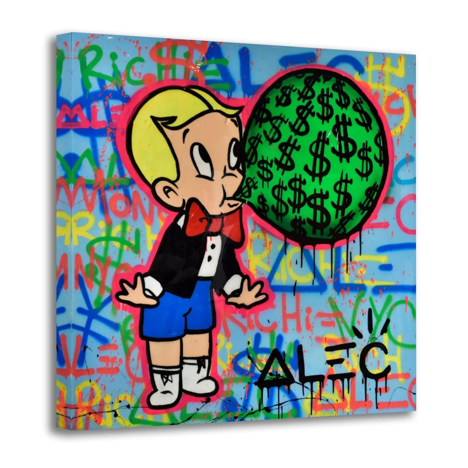 EWM ALEC Monopolys Richie Rich Pop Art Graffiti Canvas Art Poster and Wall Art Picture Print Modern Family Bedroom Decor Posters 12x12inch(30x30cm)