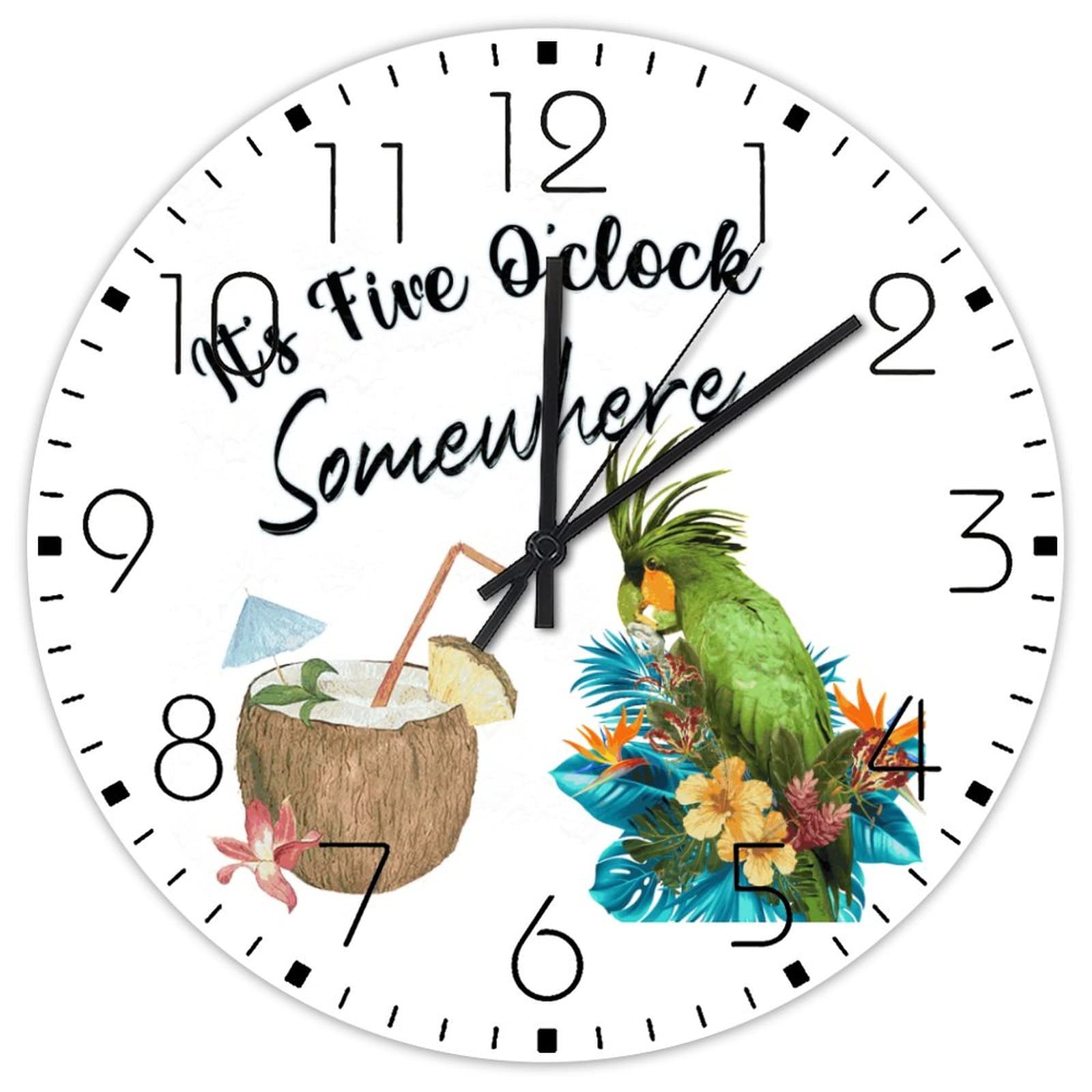 Horloge murale en bois sans tic-tac 38 cm décor tropical luau pour café
