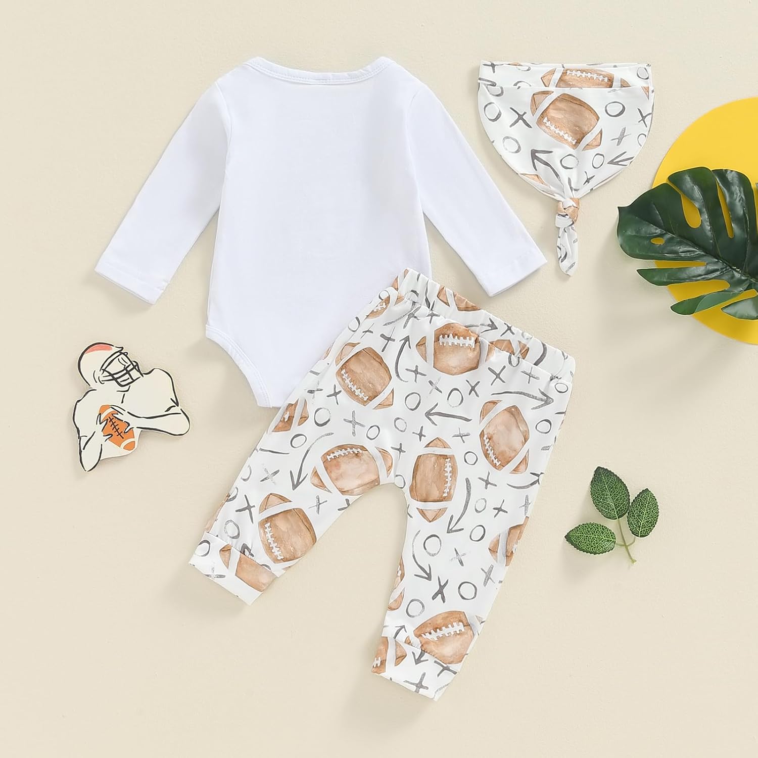 Baby Boy Football Outfits Sundays are for with daddy Letter Print Bodysuit Romper Rugby Legging Pants Hat 3pcs Set - Image 3