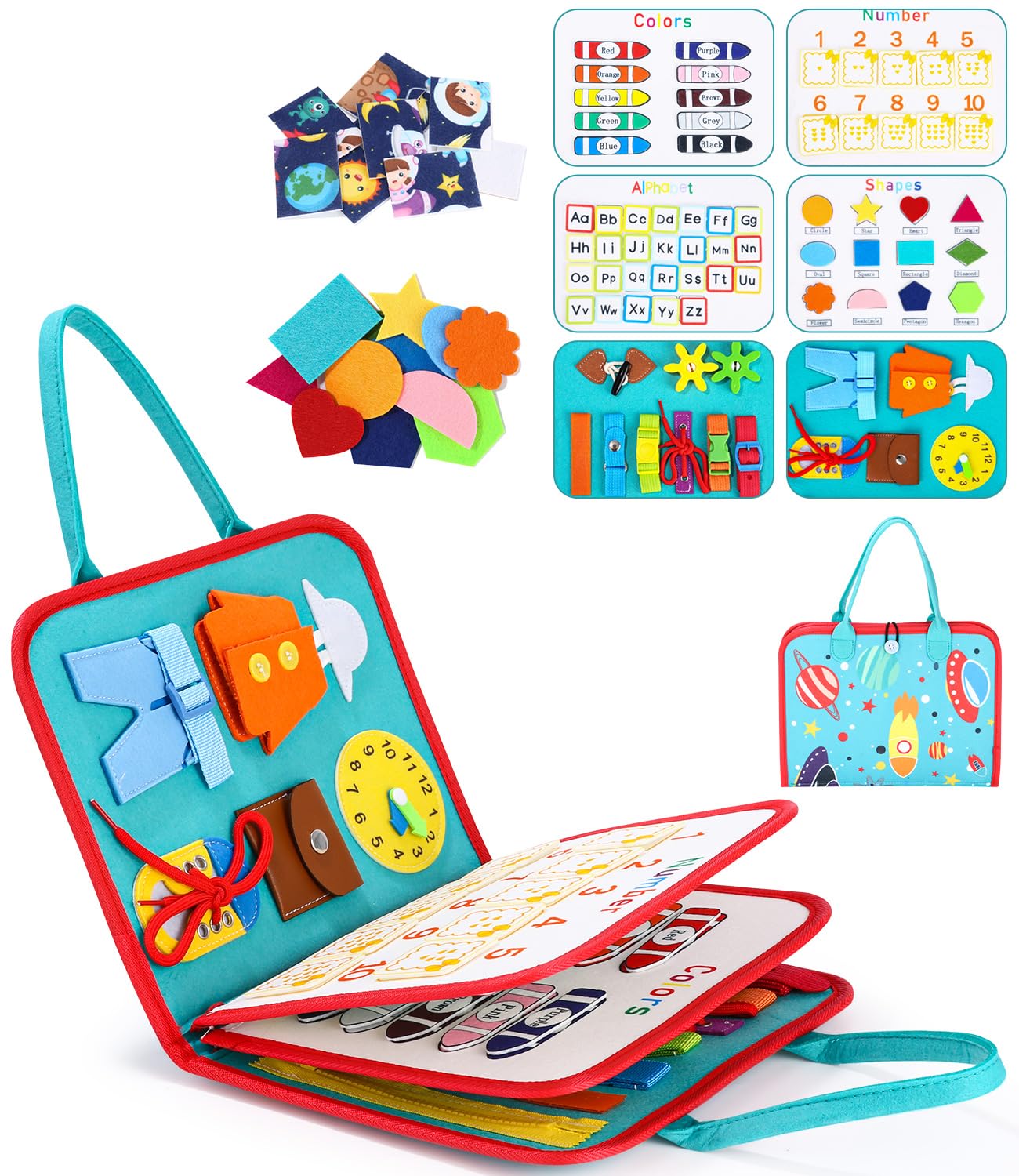 Zawaer Busy Board Juguetes Niños 1 2 3 4 Años, 4 Capas Juguetes Montessori, Libro Montessori, Juguetes Niños, 9 en 1 Busy Board Montessori, Juegos Educativos Niños, Regalo para Niño de 1 a 4 Años.