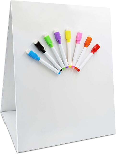 Magnetic Tabletop Desktop Easel &Whiteboard with Bonus 8X Dry Erase Markers. Double Sided and Self-Standing(16” X 12.5”)