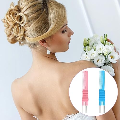 Miniatura 7 de Peines de elevación con punta de metal, paquete de 2 peines de salón con púa de metal, peine de levantamiento de pelo, lindas púas de pelo para