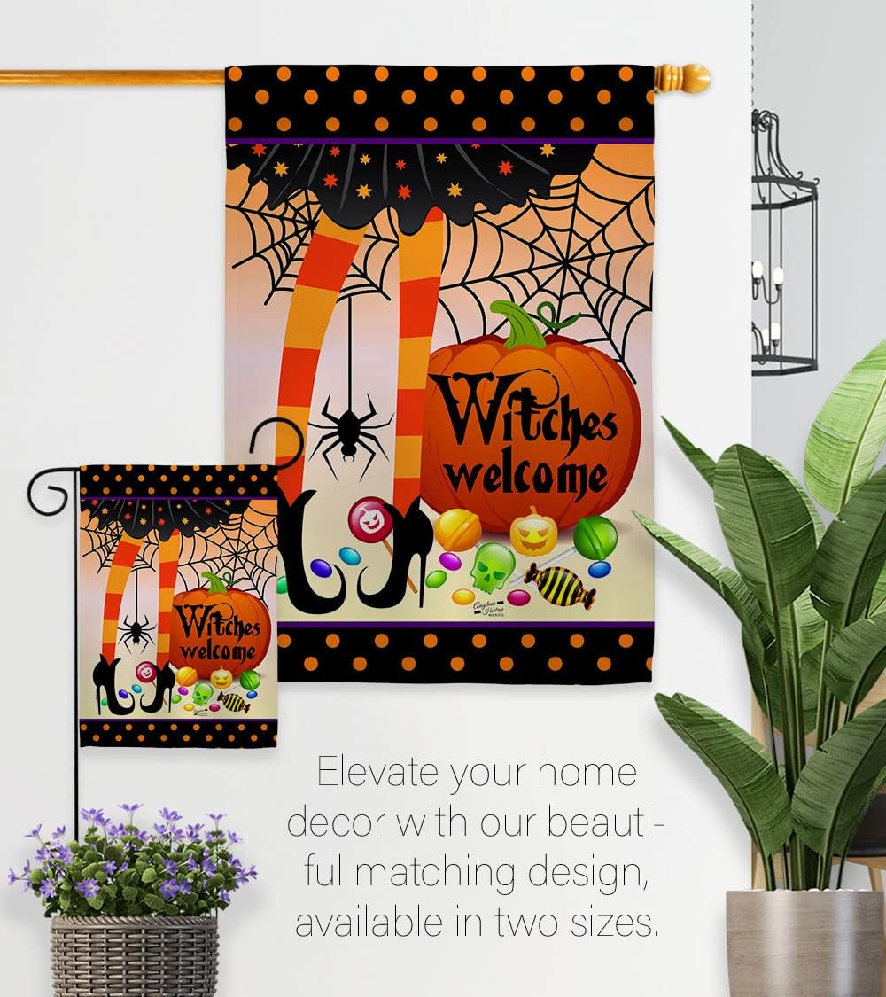 Breeze Decor Welcome Garden House Flag Set Fall Halloween Witch Trick or Treat Spooky Night Black Cat Season Autumntime Pumpkin Decoration Banner Small Yard Gift Double-Sided, 1 x 1 x, Made in USA