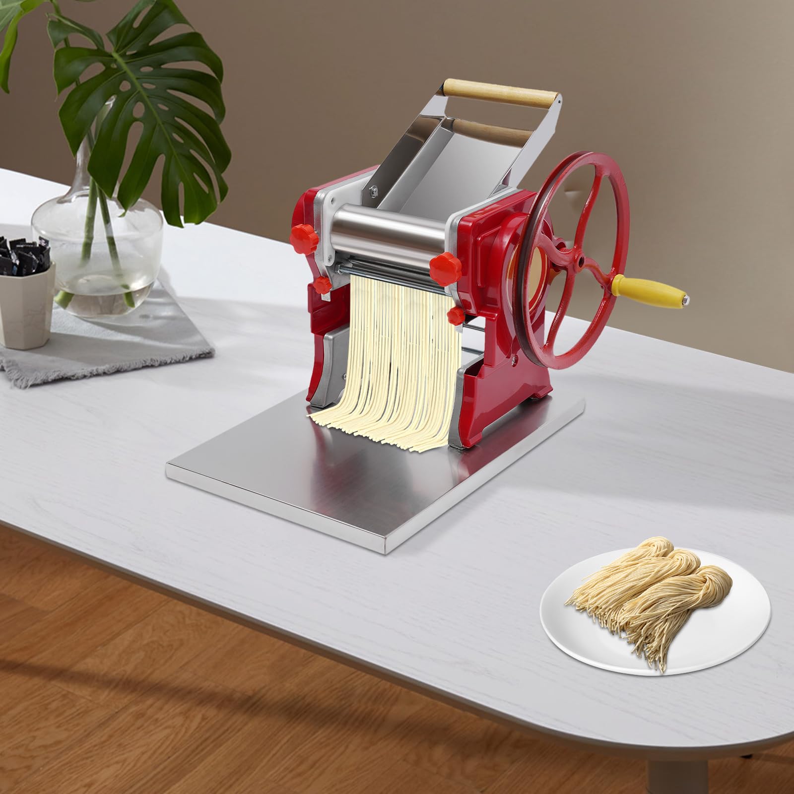 Máquina manual de pasta de acero inoxidable, Aplanadora de masa, Máquina de pasta fácil limpieza y uso 0.5-5mm ROJO