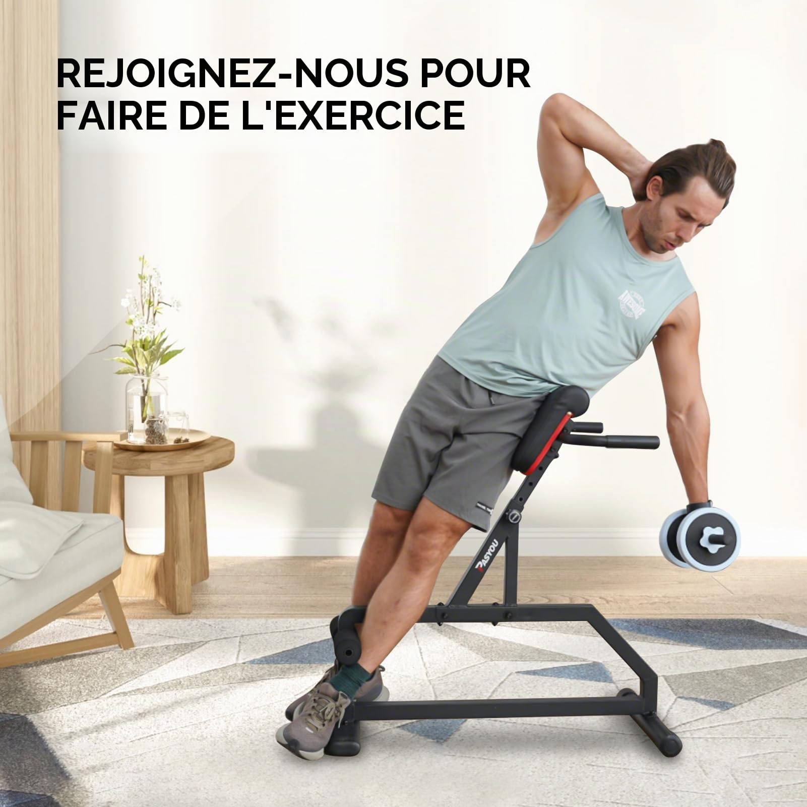 PASYOU Banc de Musculation Chaise Romain Hyperextension Multifonctionnel pour Les crunchs et Les Hyper-Extensions Abdominales
