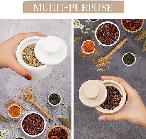 Miniatura 73 de MARBLOUS KRAFTS Salero de Mármol 3" Cebra Negra y Verona Cuenco de Sal Escamosa y Pimienta con Tapa, Almacenamiento para el Hogar y Recipientes