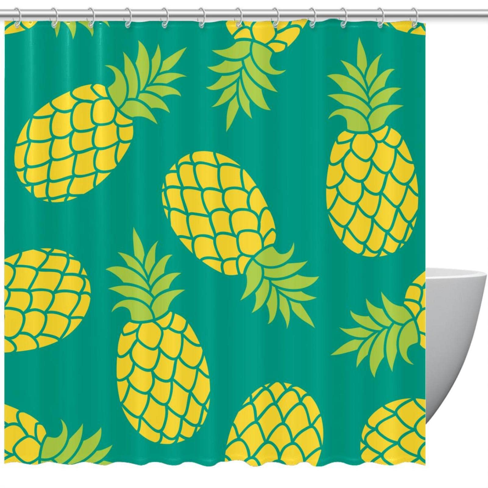 Rideau de douche vert ananas 183 cm pour salle de bain moderne
