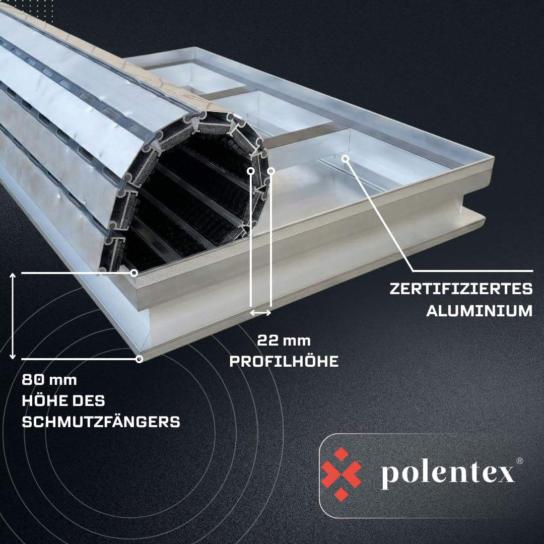 Aluminium-Fußmatte mit Ablaufwanne – 100x50 cm, 22 mm Profilhöhe & 80 mm Gesamteinbautiefe, Rutschhemmende Gummieinsätze, Schwarz, Rechteckig