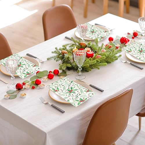 Miniatura 2 de Jetec 200 servilletas de papel desechables de Navidad con bayas de acebo, servilletas de cena para fiestas de Navidad, toallas de mano desechables