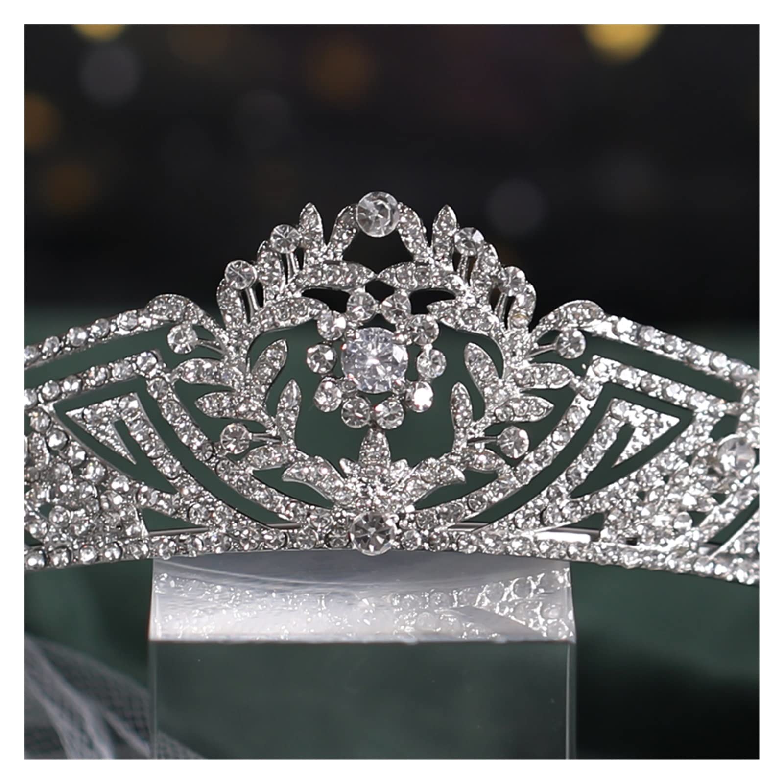 Hochzeit Krone Silber Crysta Brautkrone und Diademe Haarschmuck Stirnband Strass Braut Haarschmuck Kopfschmuck Tiara Geschenk Tiara (Metallfarbe : Silber)