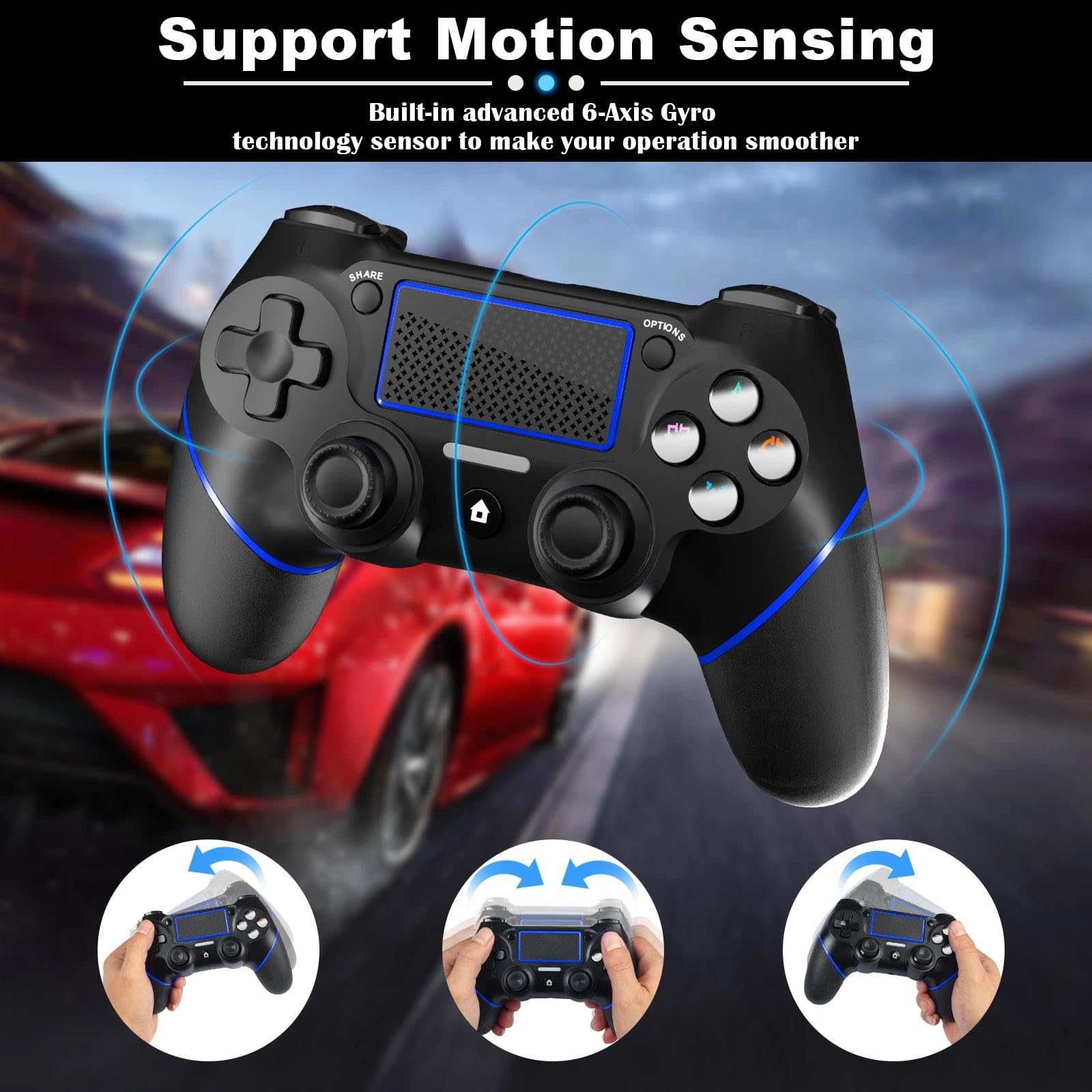 CHEREEKI Mando para PS4 con Bluetooth, Mando Inalámbrico para PS-4 con Turbo/Sensor Giroscópico de 6 Ejes/Doble Vibración/Panel Táctil/Conector de Audio de 3,5mm(600mAh)