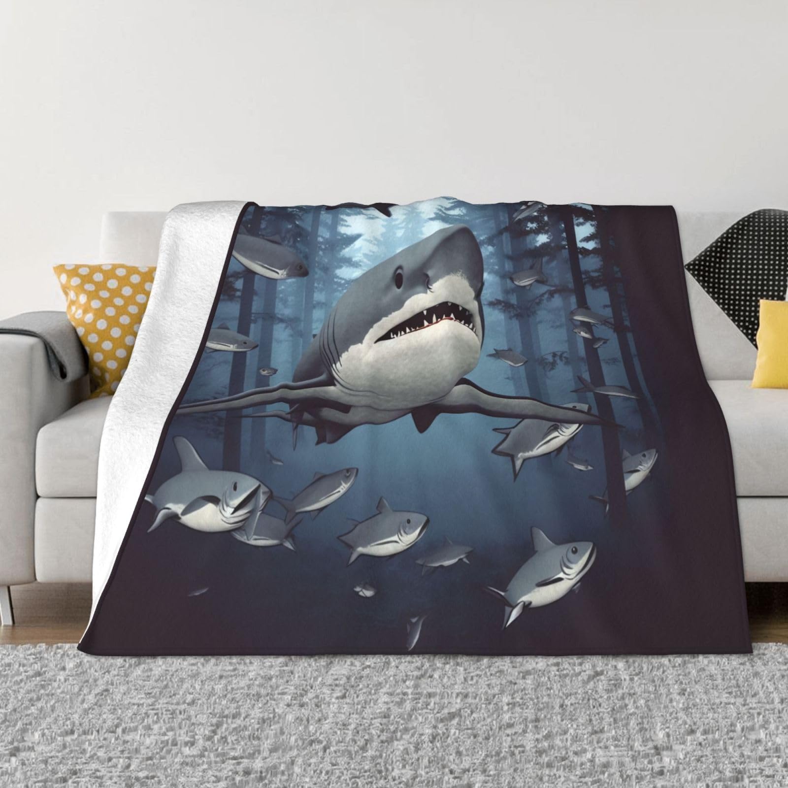 Jeté en flanelle requin motif amusant toutes saisons couverture légère