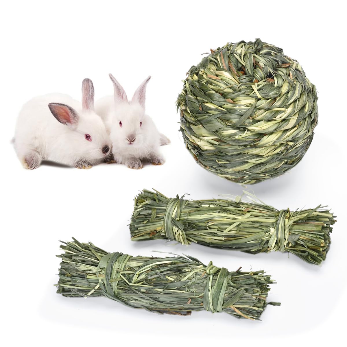 ZYYRSS Bunny Grass Toy, 3Pcs Natural Timothy Grass Small Animal Activity Play Chew Ball for Rabbits Hamster Guinea Pigs Gerbils