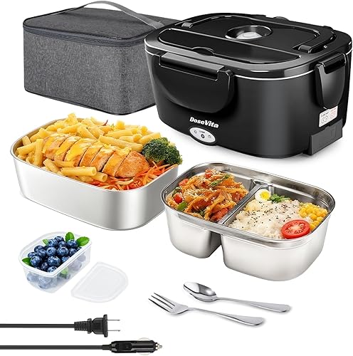 Miniatura 12 de Lonchera Eléctrica para Adultos, Lonchera Calentada de 80W 1.5L de Acero Inoxidable 304, Calentador de Alimentos Portátil de 12/24/110V, Lonchera
