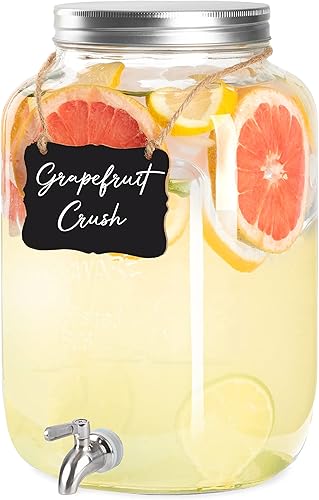 Ilyapa Dispensador de bebidas de vidrio al aire libre con espita de acero inoxidable Dispensador de bebidas de 2 galones para limonada, té, agua