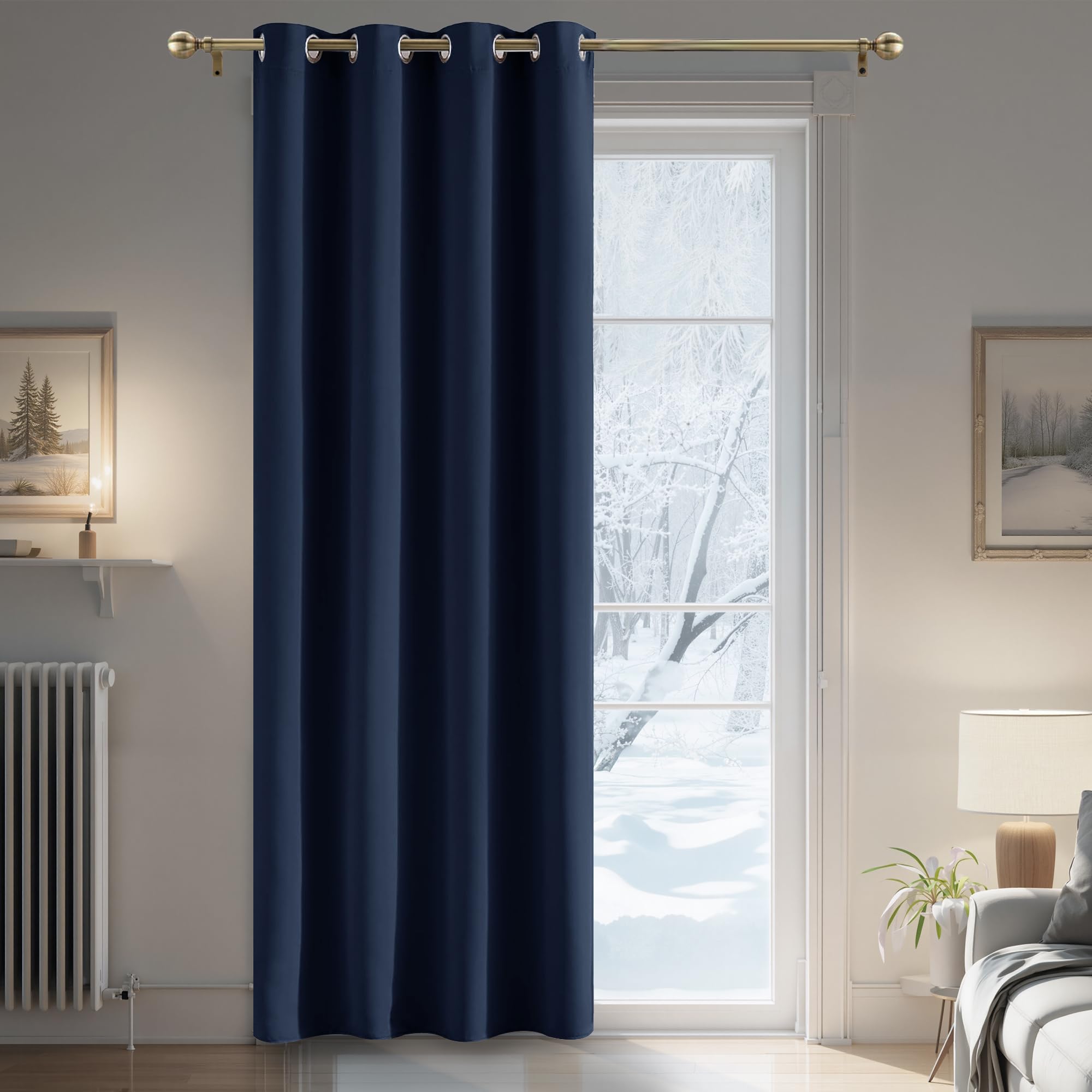 PONY DANCE Cortina para Salon 1 Pieza Opacas, Cortinas Dormitorio Juvenil Termica Aislante Frio y Calor, 140x240 CM (Ancho x Alto), Azul Marino Global Recycled Standard OEKO-TEX STANDARD 100 Global Recycled Standard Global Recycled Standard