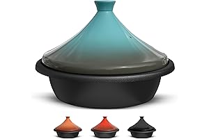 Kook Moroccan Tagine, Enameled Cast Iron Cooking Pot with Ceramic Cone-Shaped Lid...