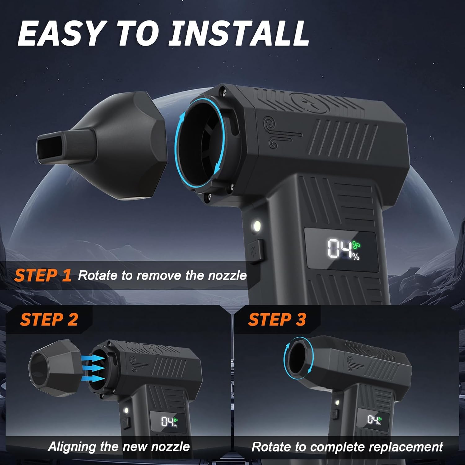 Compressed Air Duster 120000RPM Super Power Electric Air Duster,4 Gear Adjustable Mini Dust Blower with LED Display & 4 Nozzles Rechargeable Leaf Blower Air Blower for Keyboard PC Car Home Cleaning