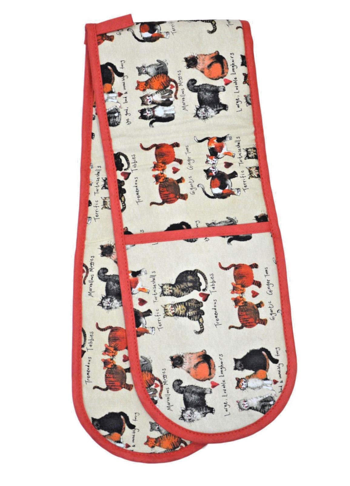 Alex Clark Ivory Marvellous Moggies Cat Oven Gloves - 100% Cotton - Baking - Cooking - Kitchen Accessory