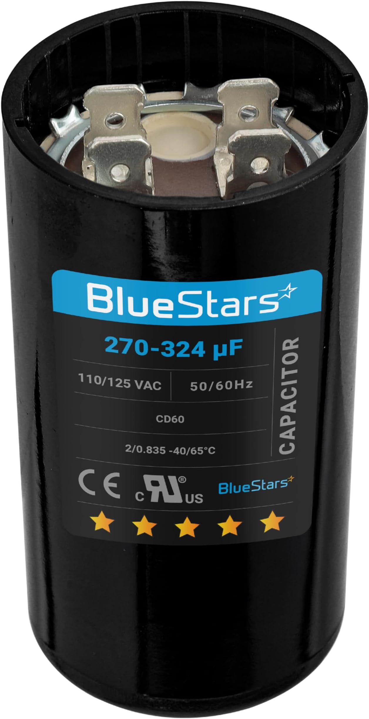 [UL Certified] BlueStars 270-324 uF MFD 110-125 VAC Round Motor Start Capacitor 50/60 Hz AC Electric Replacement Part for AC Motors Starting or Pool Pump or Well Pump