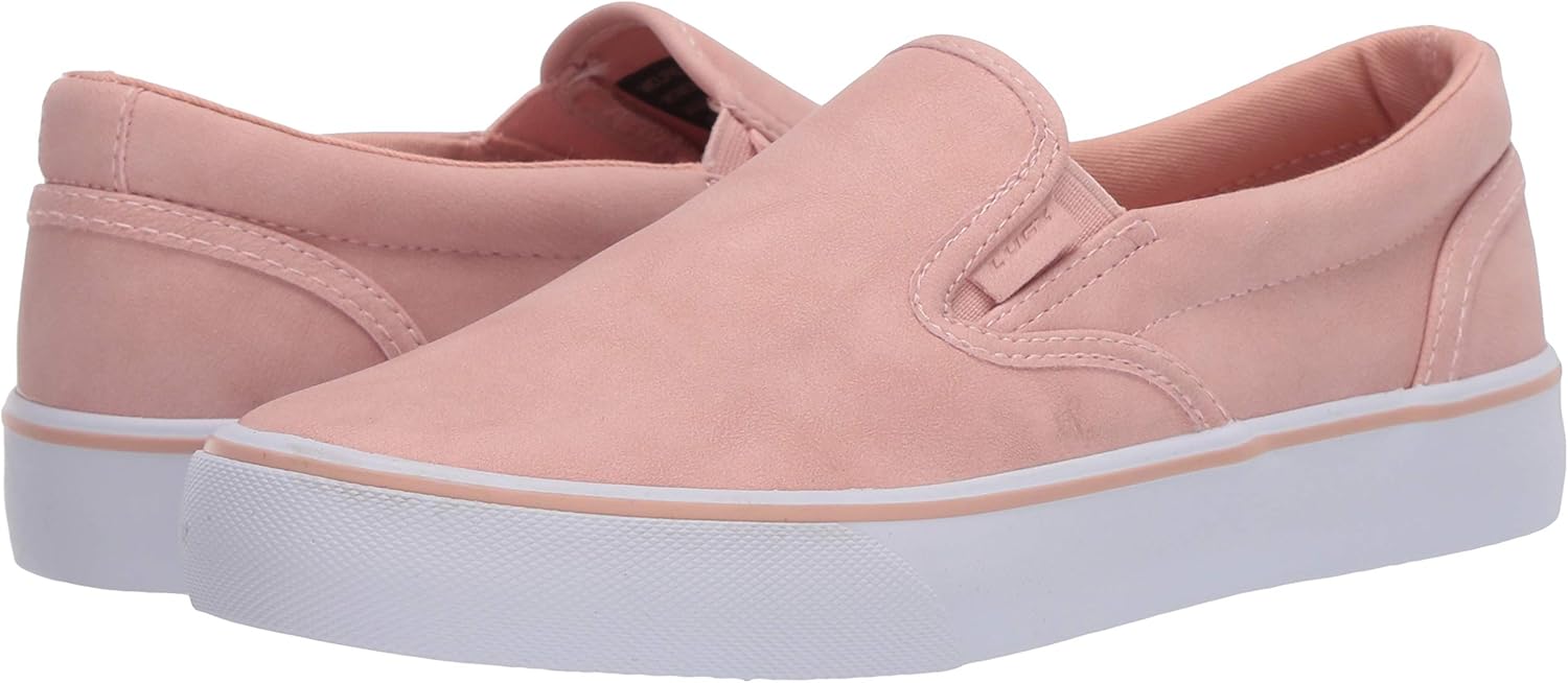 Lugz Womens Clipper Lx Slip On Sneakers Shoes Casual - Silver 7.5 Rose/White