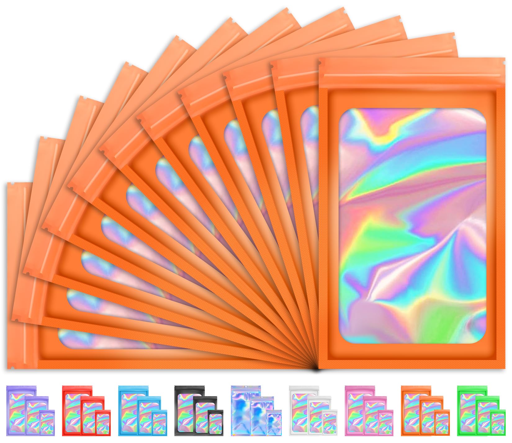 TIFICAL 100 PCS Mylar Holographic Bags, Smell Proof Bags, Clear Resealable Bags, Valentines Day Decorations Gift Baggies for Bracelet, Lipgloss,