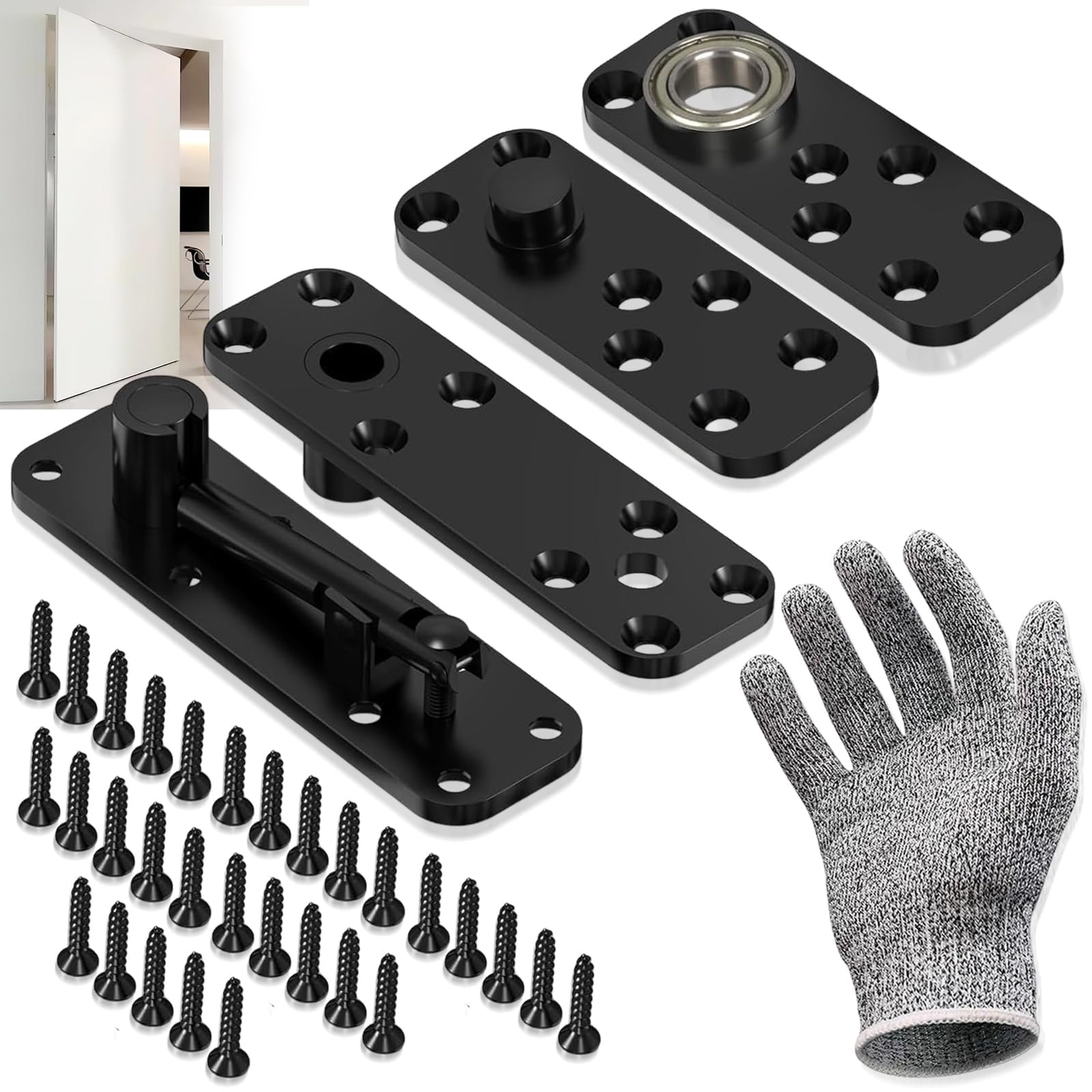 TERRIFI Hidden Door Hinge, 360° Rotating Pivot Hinge with 570lbs Load-Bearing Capacity, Ideal for Wooden or Steel Hidden Doors, Bookcases, Furniture, and Building Decoration Hinge Hardware