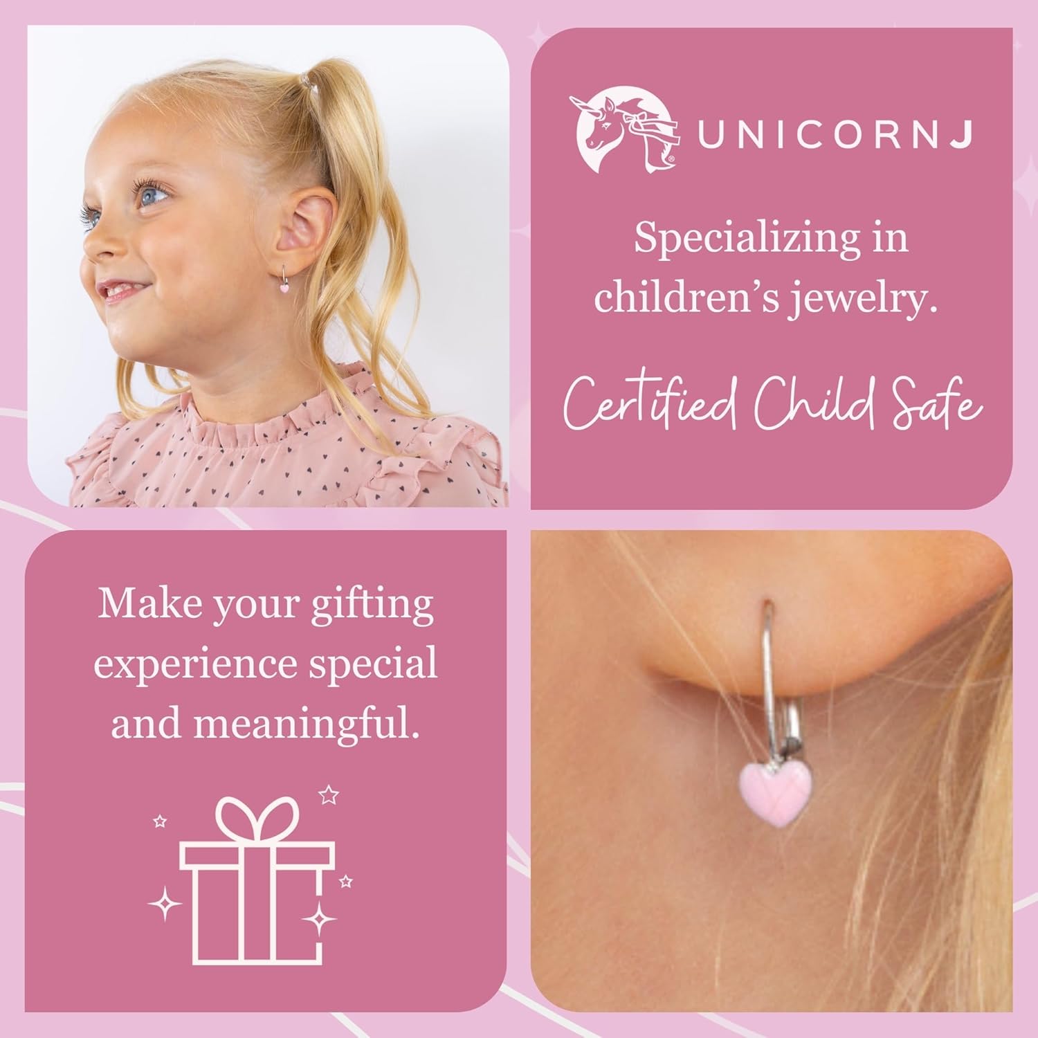 UNICORNJ Sterling Silver 925 Heart Earrings Leverback for Girls with Enamel