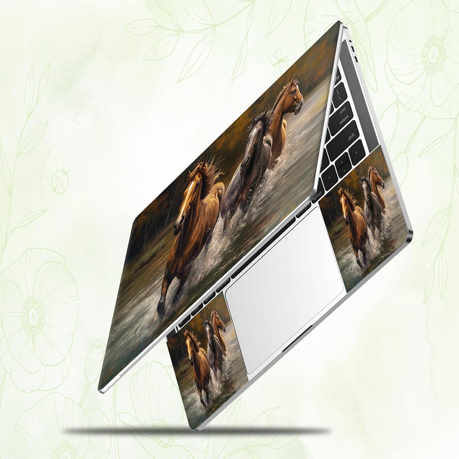 Laptop Skin Sticker Decal, Universal Reusable Vinyl Laptop Cover for 12" 13" 13.3" 14" 15" 15.4" 15.6" Notebook PC, Reusable Waterproof Scratch-Resistant with 2 Wrist Pads,Horses in River image 5