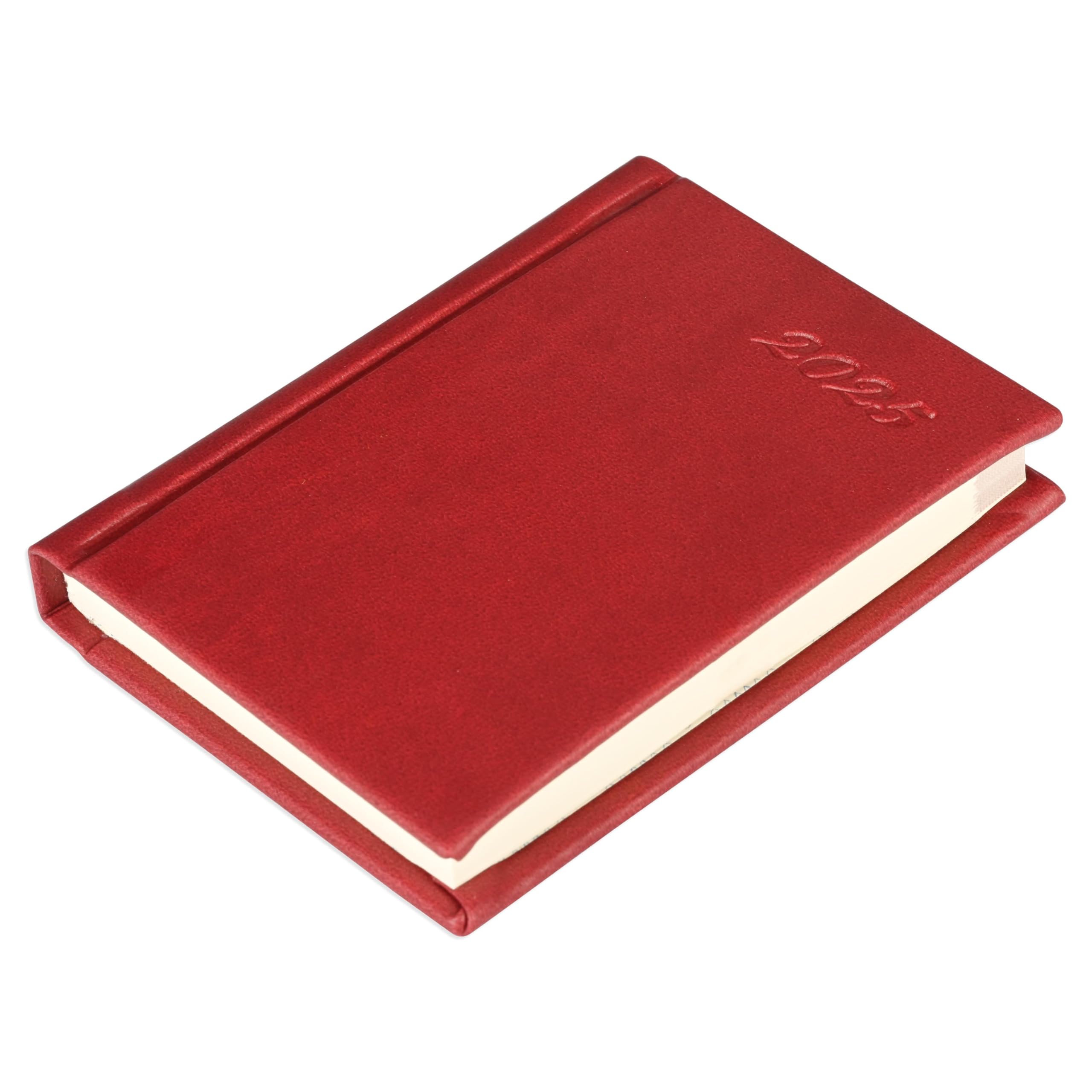 FIS®2025 Pocket Diary, Italian PU Materials, Sewn Cover, English, Size 75x105mm, Maroon Color-FSDI11EN25MR