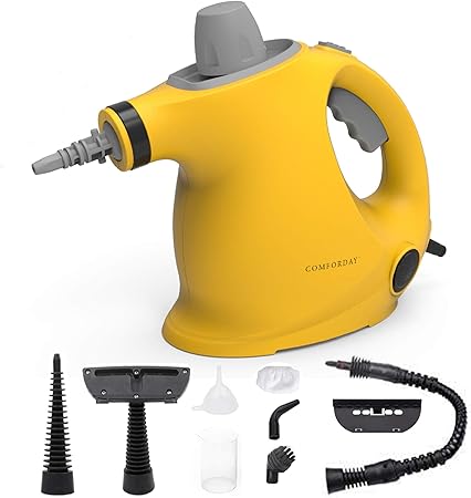 Amazon Comforday多目的ハンドヘルド加圧スチームクリーナー 汚れ除去用の9ピースアクセサリー スチーマー カーペット カーテン カー シート キッチンの表面など 黄色 Comforday スチームクリーナー 通販