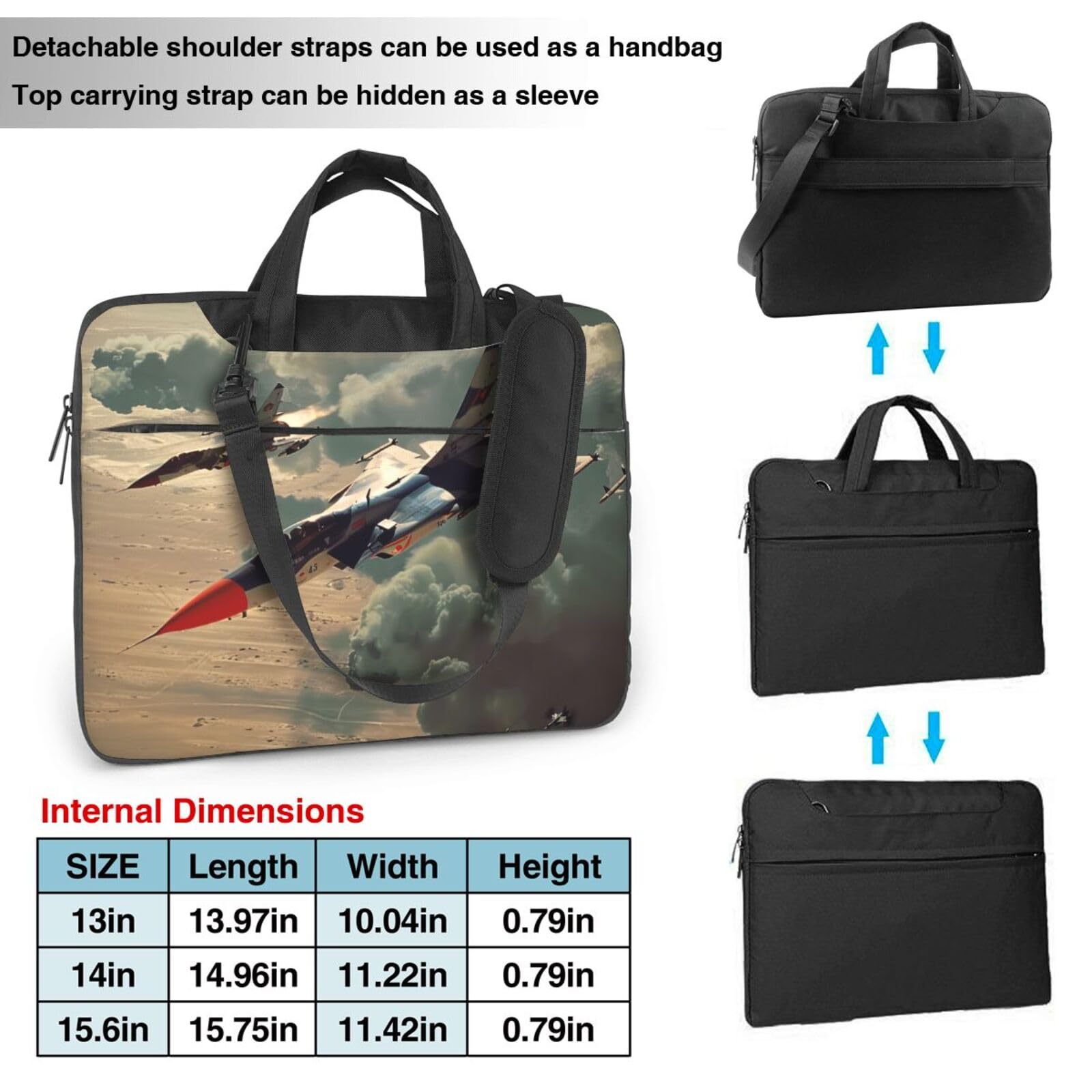 JCVOTREL Jet Fighter Printed Laptop Tote Bag, Laptop Tote Bag, Travel Bag, Business Computer Bag, Work Bag for Men and Women, black, 15.6 inch