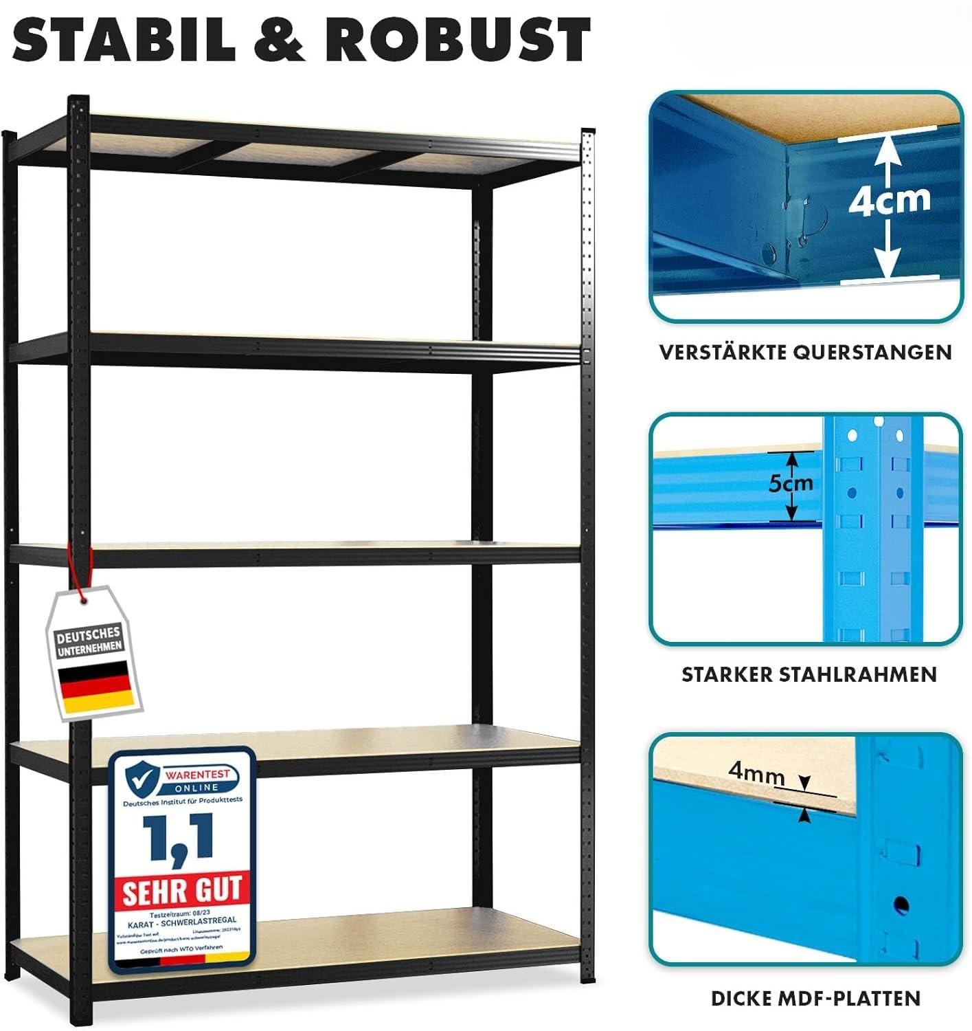 Floordirekt Schwerlastregal, 2er Set, schwarz 200 x 100 x 50 cm Steckregal, Kellerregal, Lagerregal, Werkstattregal, Werkbank - 5 verstellbare Böden (Lakota)