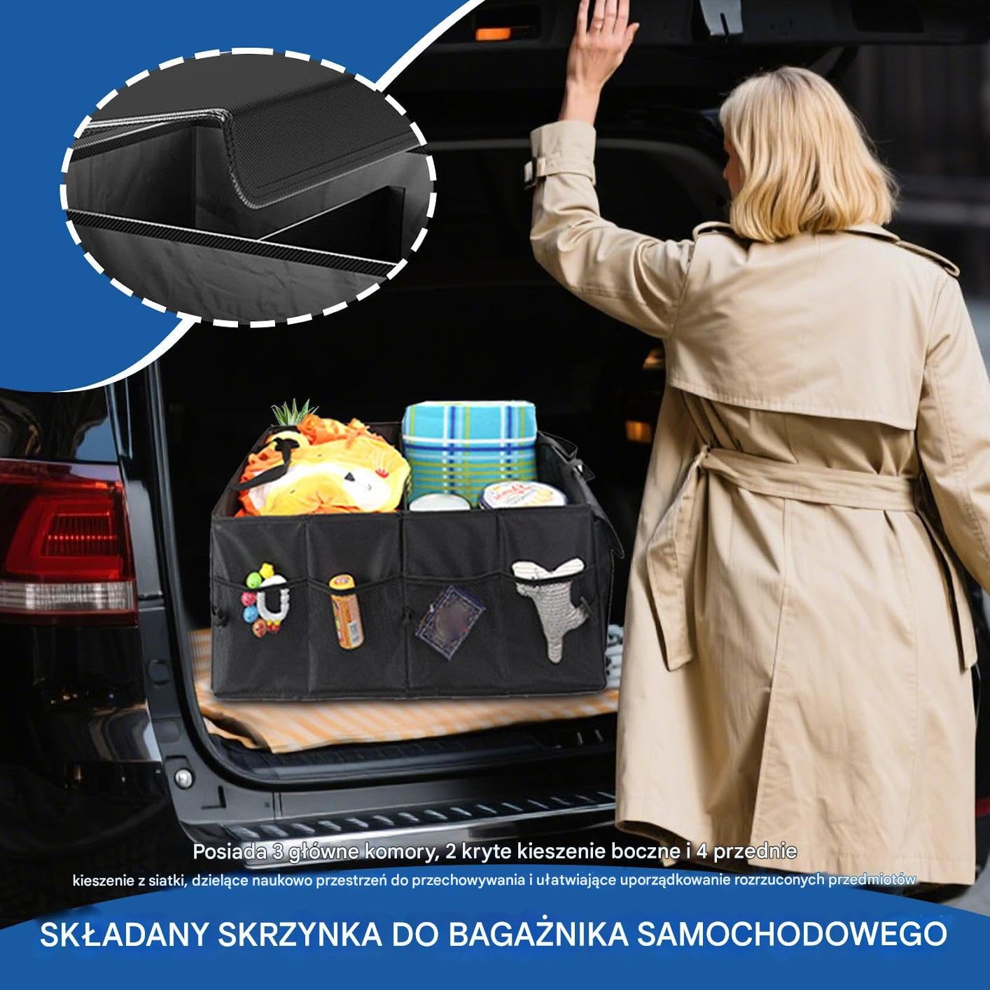 Organizer Bagażnika SUV Składane Przenośne Wielofunkcyjne Akcesoria | Organizer Przechowywania w Pojazdach dla SUV Ciężarówki Vana Kampingu Pikniku Wycieczek Rodzinnych Dojazdów