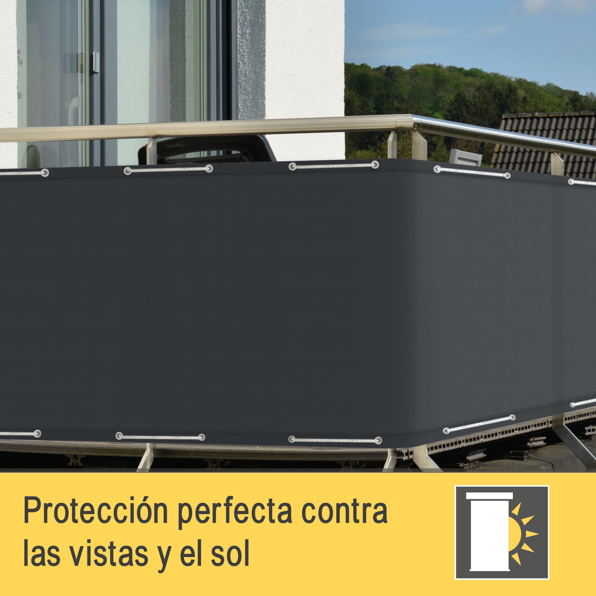 Sol Royal Malla ocultacion Mallas Protección Visual Balcon SolVision PB2 PES Pantalla Opaca 300x90 cm Antracita balcón privacidad con Ojales Cuerdas