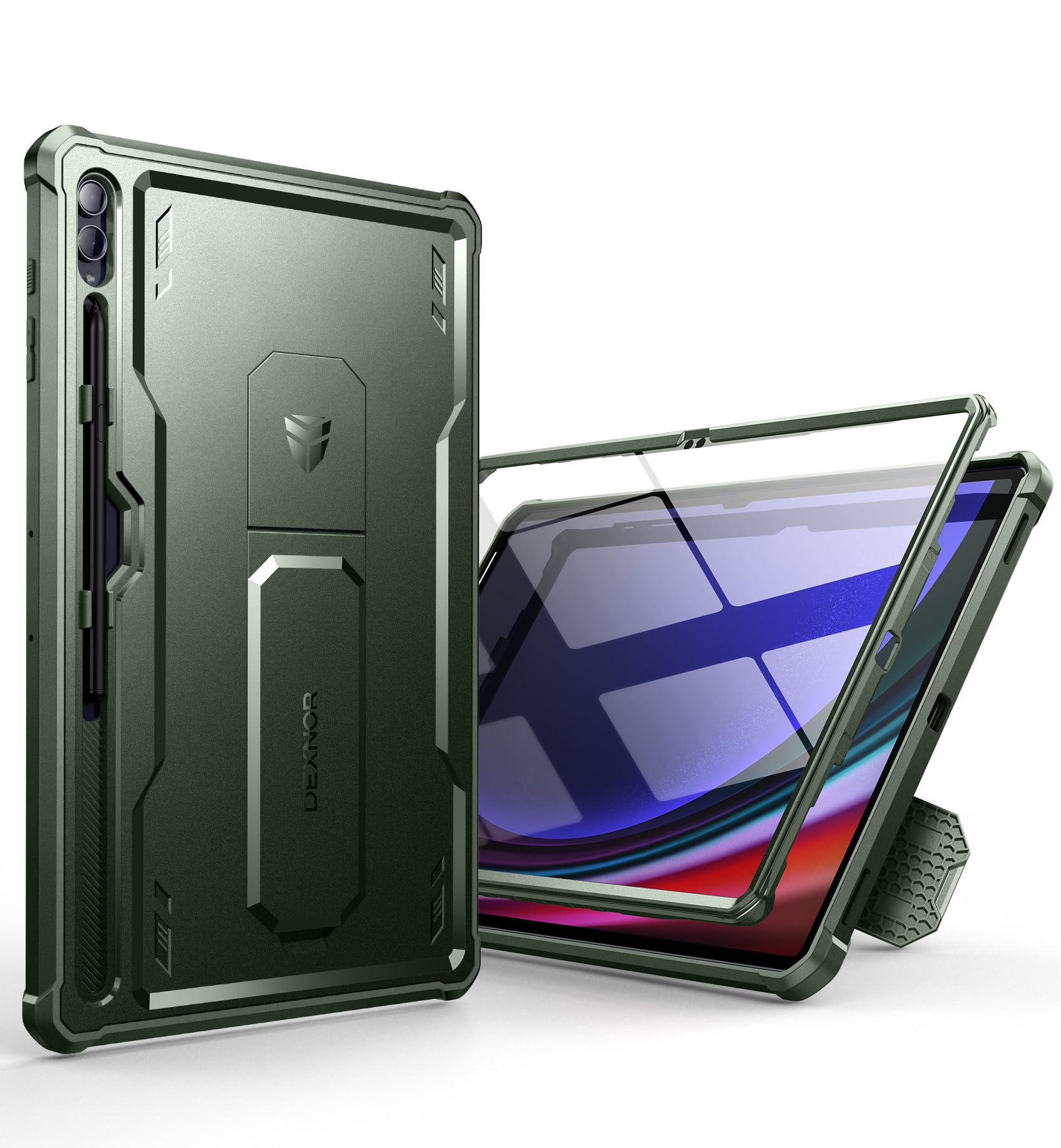 Dexnor Compatibile con Samsung Galaxy Tab S9 Ultra/S8 Ultra Cover [Protezione dello schermo integrata e supporto], Custodia protettiva antiurto durevole di grado militare Case - Verde Militare