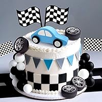 Vista 6 de JeVenis Decoración de pastel de coche de carreras, decoración de pastel de bandera a cuadros, decoración de pastel de crecer dos cumpleaños rápido