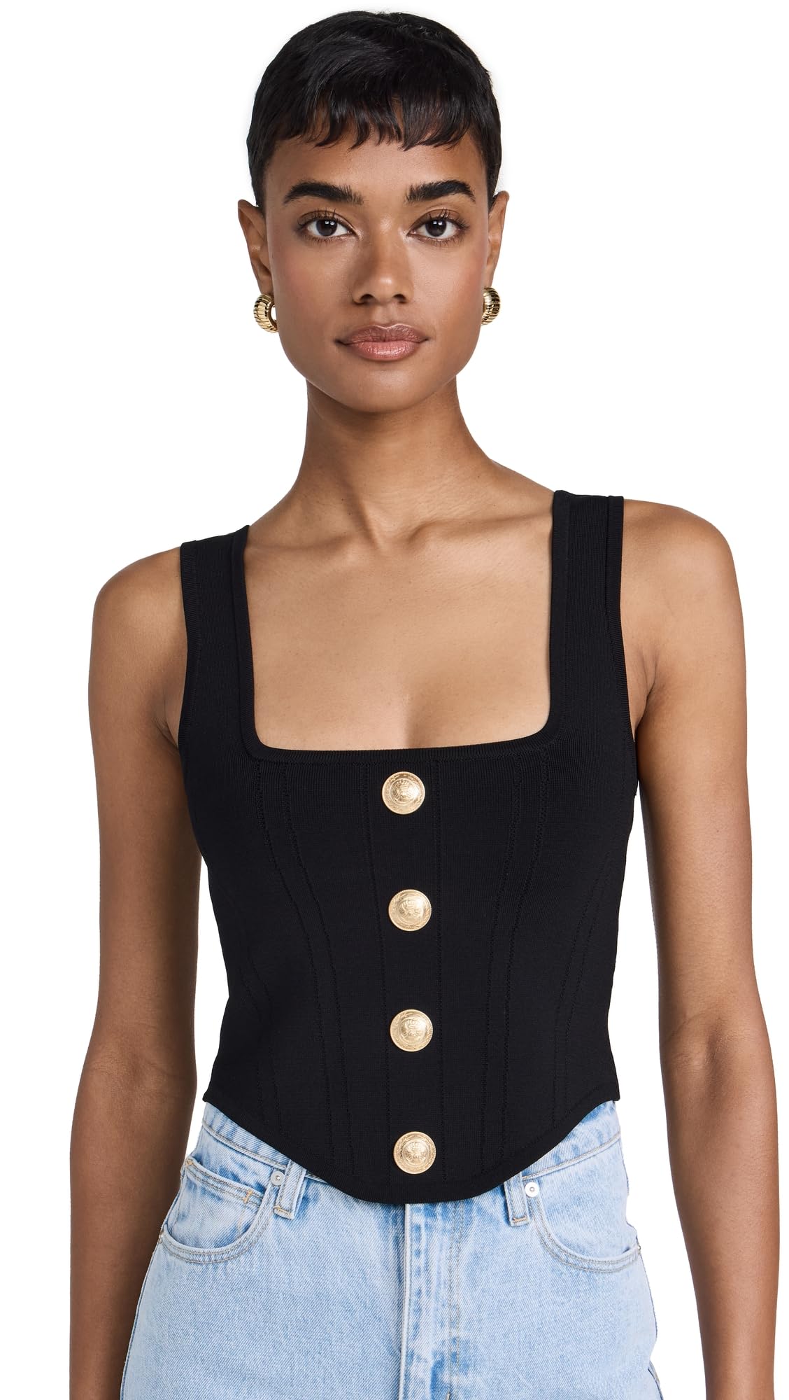 LAGENCE Womens Saga Square Neck Knit Corset Blouse