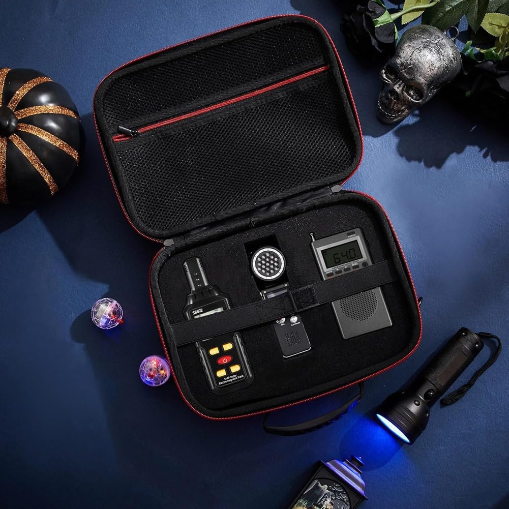 Kit D'Équipement 8 Pièces : 1 Compteur EMF, 1 Étui, 1 Enregistreur Vocal, 1 Lampe de Poche, 1 Haut-Parleur, 2 Boules Lumineuses pour Chat et 1 Radio FM.