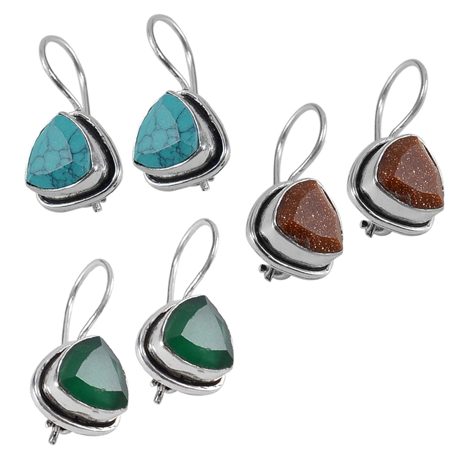 Silvesto India Silver Plated - Gemstone 925 Silver Plated Earring For Women & Girls Combo of Manmade Turquoise,Brown Sunstone,Green Onyx (B08FJDQ9J5) Amazon Price History, Amazon Price Tracker