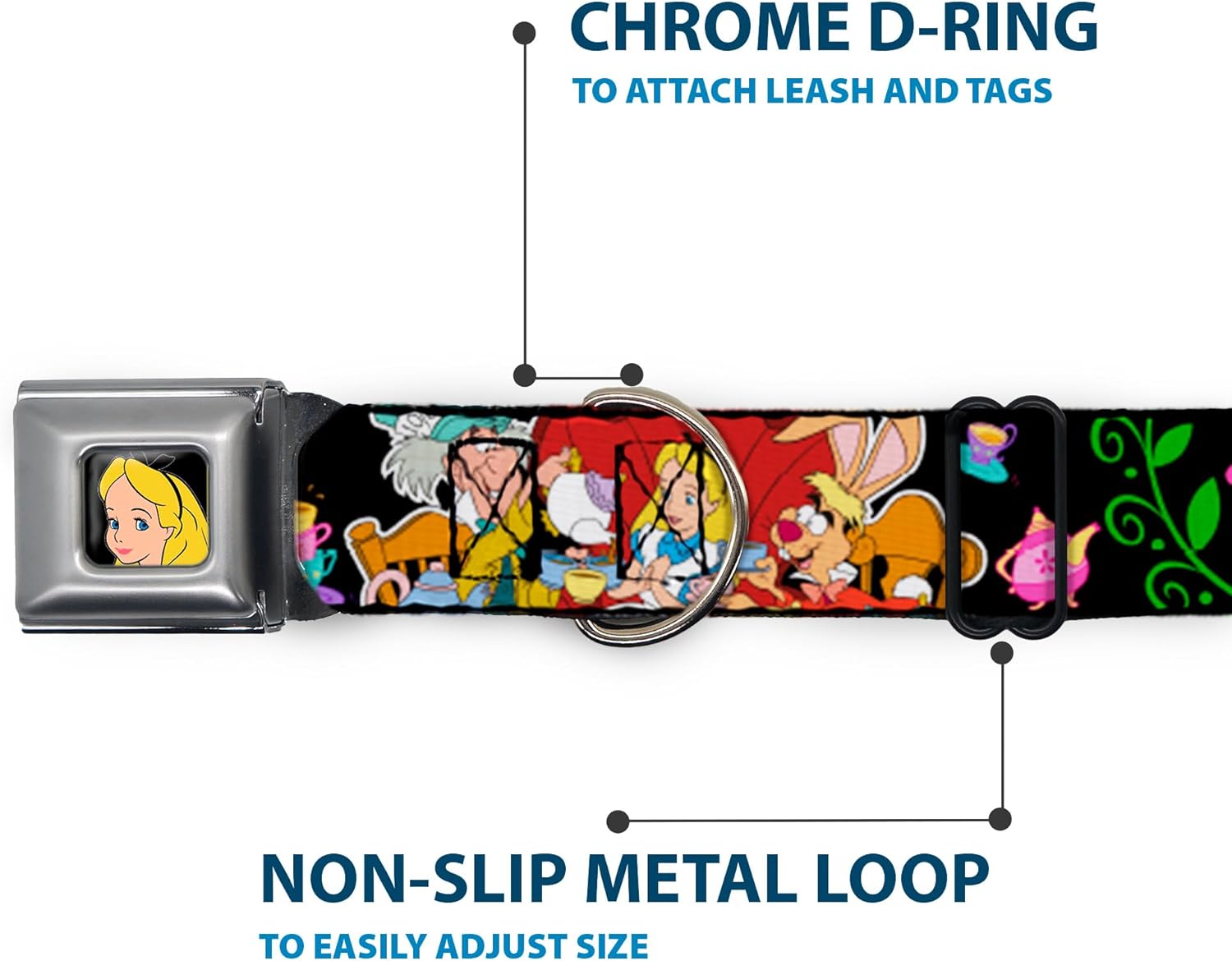 Buckle-Down Seatbelt Buckle Dog Collar - Alice's Encounters in Wonderland - 1" Wide - Fits 15-26" Neck - Large