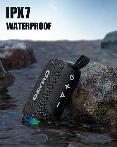 Miniatura 2 de OHAYO Altavoz de ducha Bluetooth, IPX7 impermeable, mini altavoz portátil con clip, inalámbrico, tiempo de reproducción de 24 horas, luz RGB, sonido