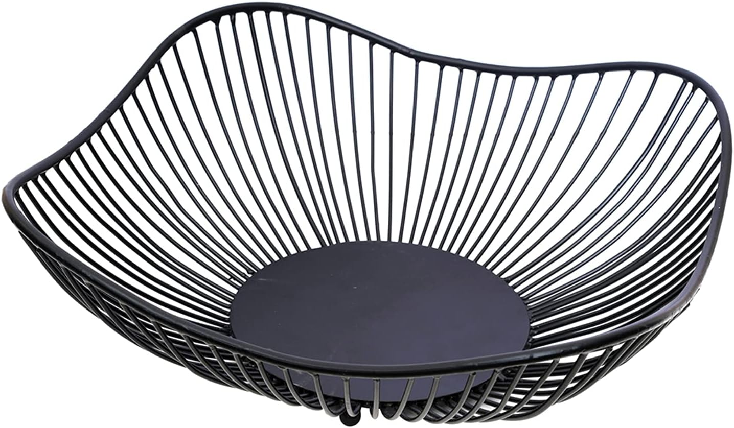 Nestroots Fruit Basket Kitchen Stand vegetable basket rack stand for kitchen | Round Net baskets for storage Metal basket fruit stand storage baskets for kitchen Wave Design (BLACK)