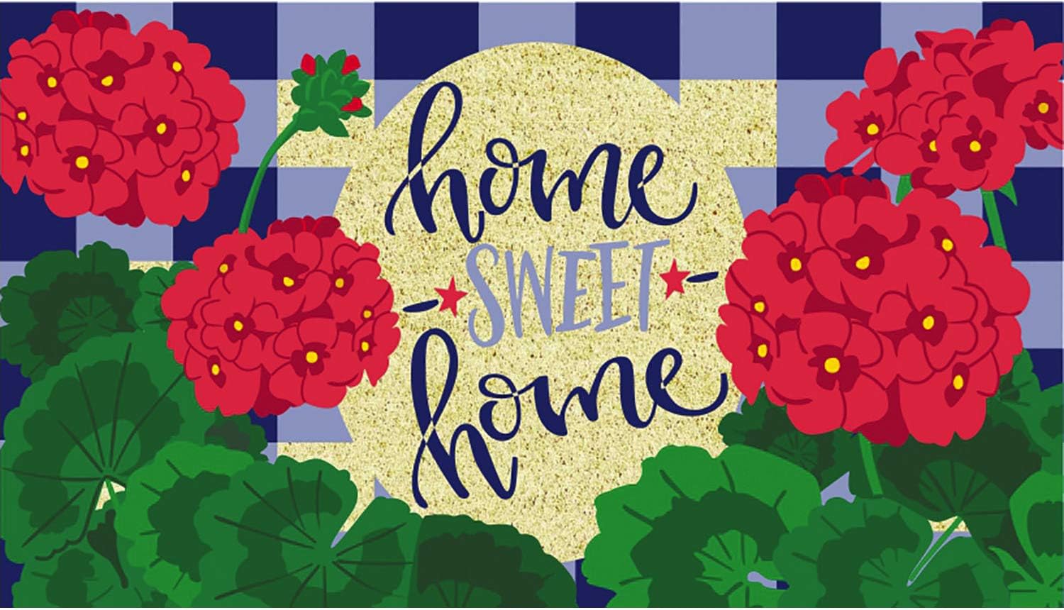 Evergreen Flag Beautiful Plaid Patriotic Geraniums Coir Mat - 16 x 1 x 28 Inches Fade and Weather Resistant Outdoor Decoration for Homes, Yards and Gardens